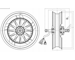Чертёж мотор колеса QS motor 72v-96v3000w в легко-сплавном ободе 16``