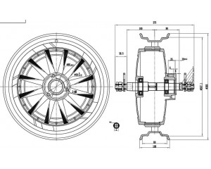 Чертёж мотор колеса QS motor 72v-96v2000w в легко-сплавном ободе 14``